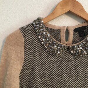 J. Crew Collection Jeweled Collar Brown Sweater XS